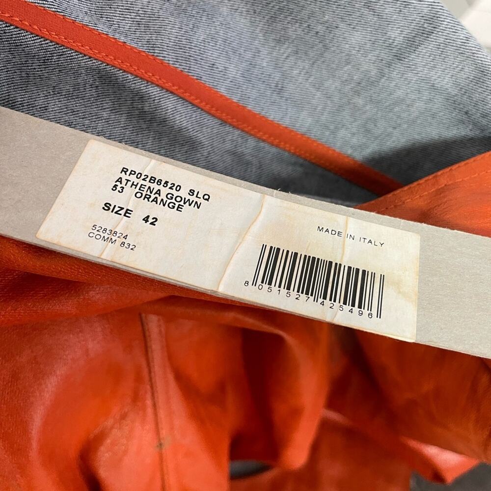 RICK OWENS Athena One Shoulder Coated Denim Bodycon Orange Midi Dress Size 6 - Picture 15 of 16